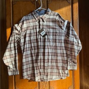 Casual Plaid Button-Down Shirt - Tan and Gray